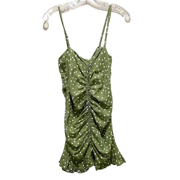 Zara Linen Blend Polka Dot Mini Dress Green White Size Medium - Picture 10 of 10